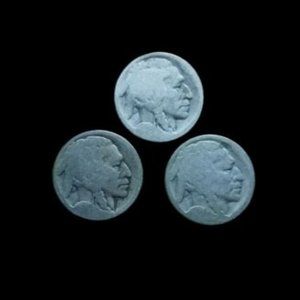 Indian Head Bison back Nickel Five Cents no date on coins Lot of 3